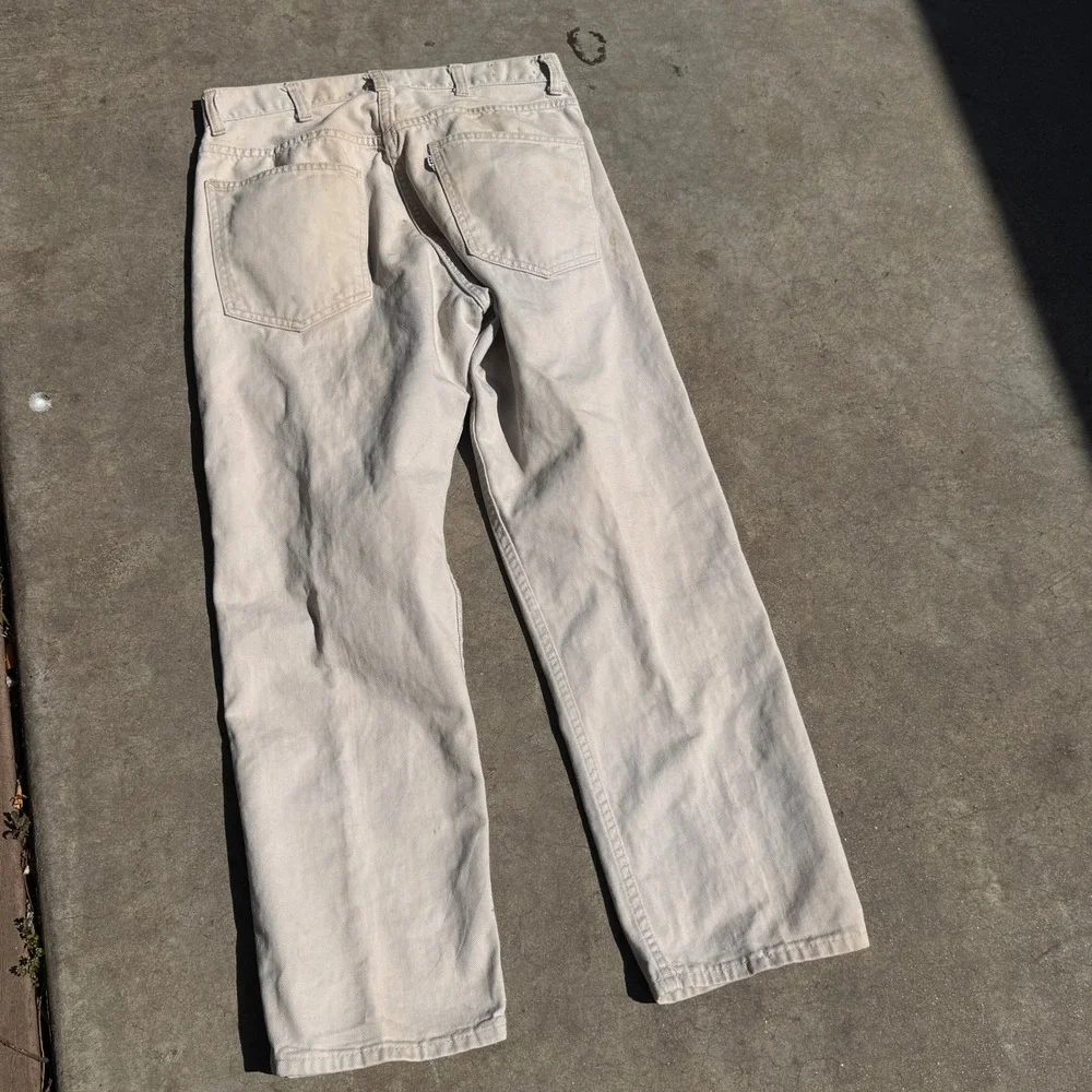 Vintage 60s Levis Big E White Tab Straight Leg Workwear Pants Cream white USA